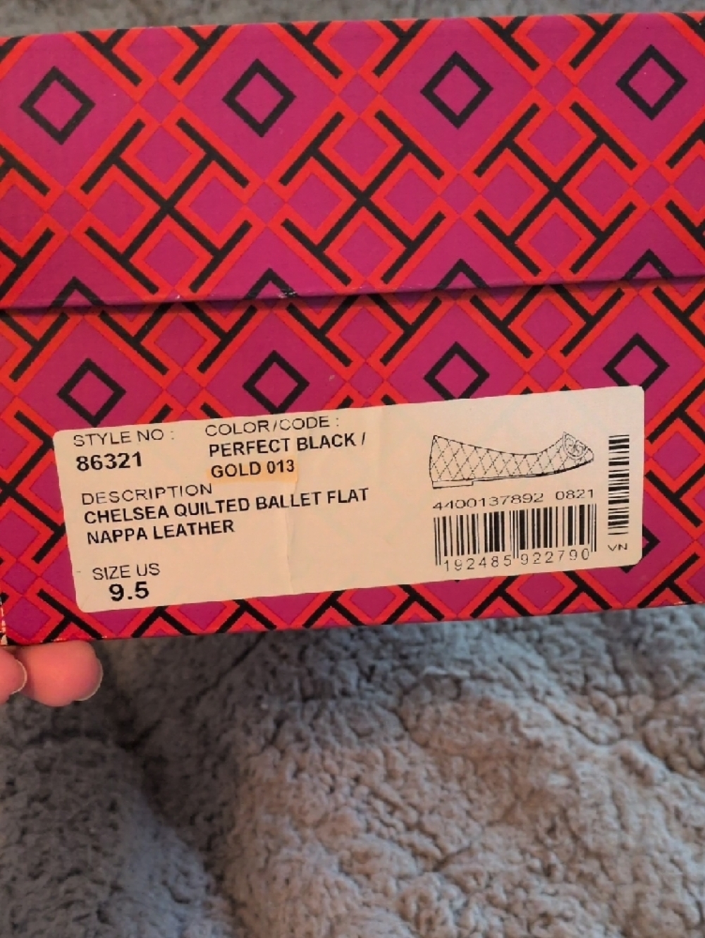 Tory Burch Black Quilted Leather Logo Ballet Flats with Gold Emblem - Picture 3 of 12